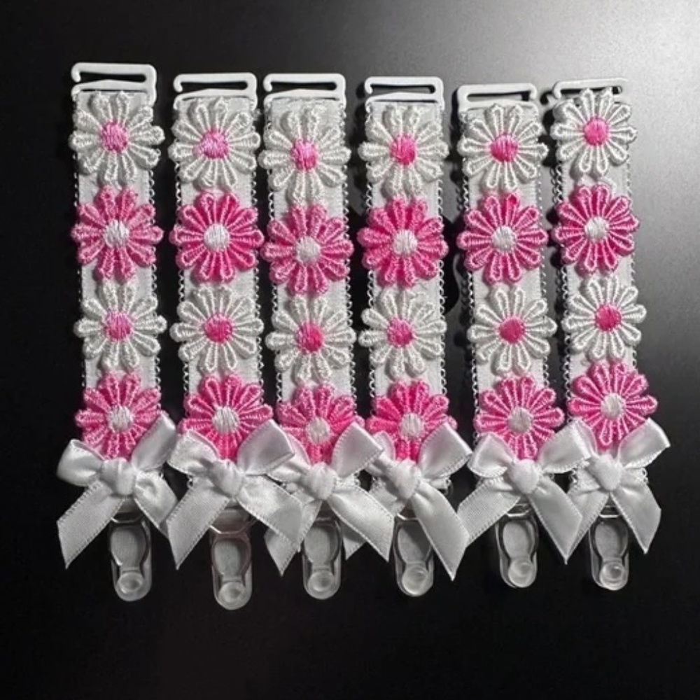 6 pcs. 18cm wide Garter belt straps. With cute pink and white 🌼 daisies